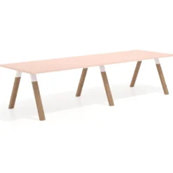 Mesa de oficina progresiva UvePro doble, fondo 100cm, estructura blanca, patas de madera