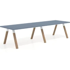 Mesa de oficina progresiva UvePro doble, fondo 100cm, estructura blanca, patas de madera