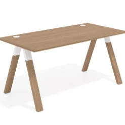 Mesa de oficina UvePro fondo 80cm, estructura blanca con patas de madera
