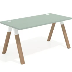 Mesa de oficina UvePro fondo 80cm, estructura blanca con patas de madera