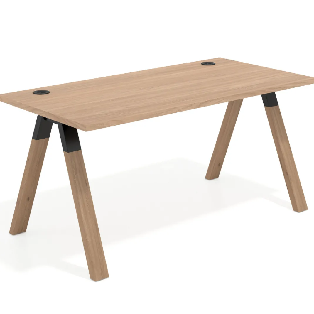 Mesa de oficina UvePro fondo 80cm, estructura negra con patas de madera