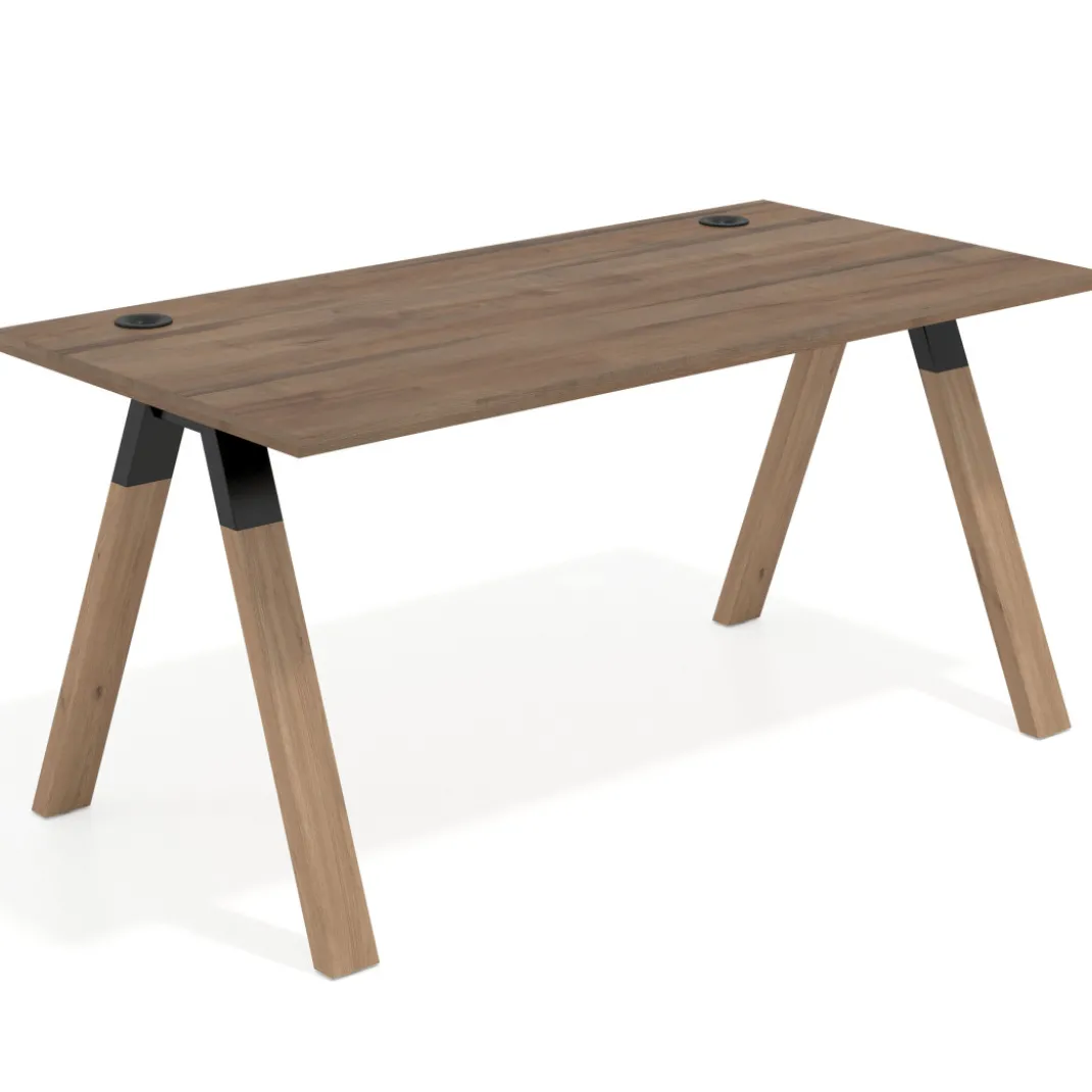 Mesa de oficina UvePro fondo 80cm, estructura negra con patas de madera