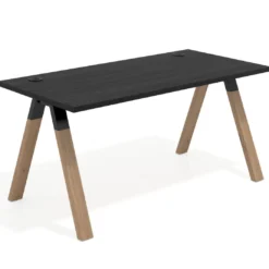 Mesa de oficina UvePro fondo 80cm, estructura negra con patas de madera