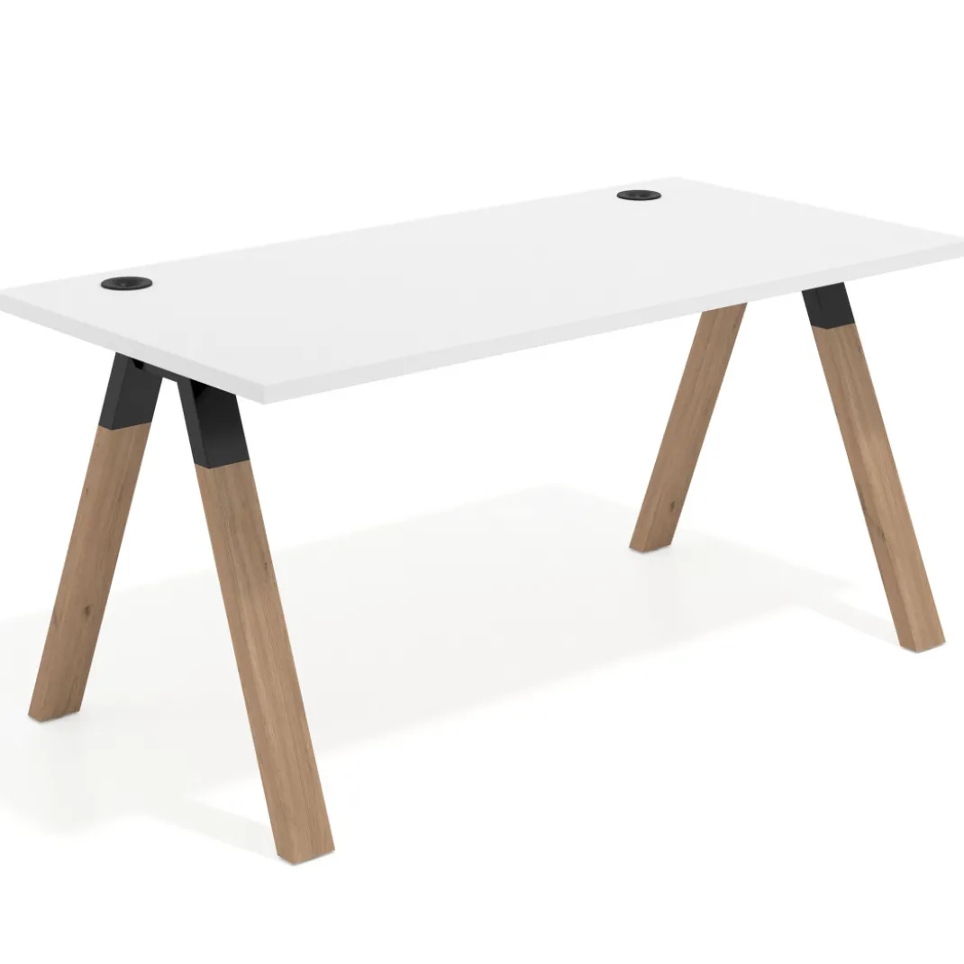 Mesa de oficina UvePro fondo 80cm, estructura negra con patas de madera