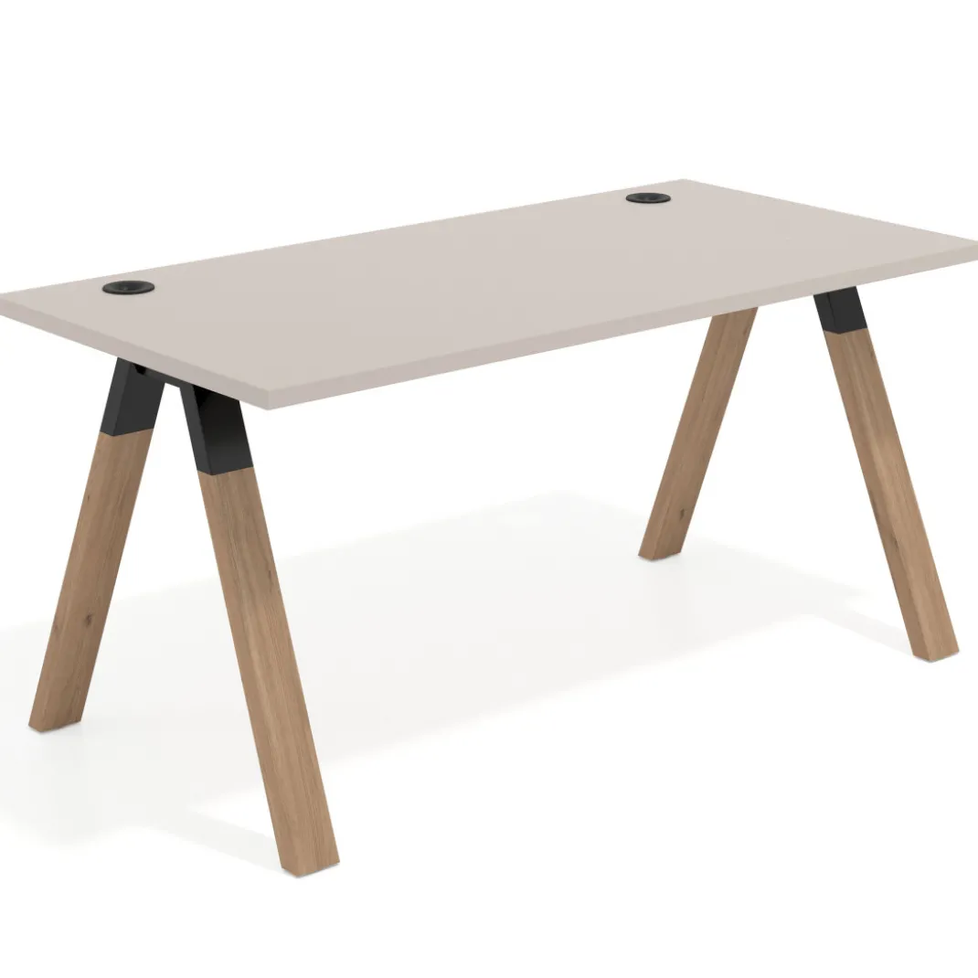 Mesa de oficina UvePro fondo 80cm, estructura negra con patas de madera