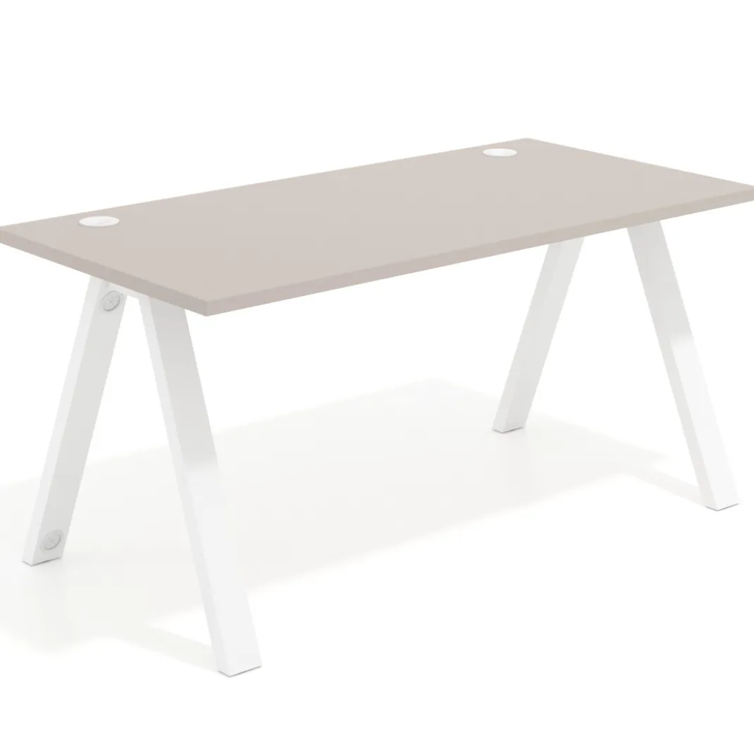 Mesa de oficina UvePro fondo 80cm, estructura blanca con patas de metal