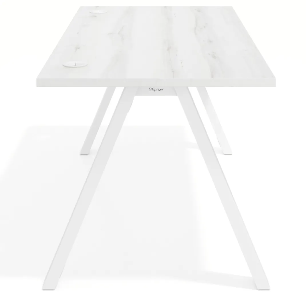 Mesa de oficina UvePro fondo 80cm, estructura blanca con patas de metal
