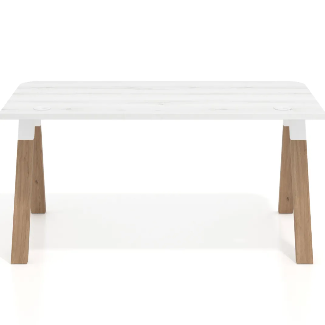 Mesa de oficina UvePro, sobre ergonómico 80cm, estructura blanca con patas de madera