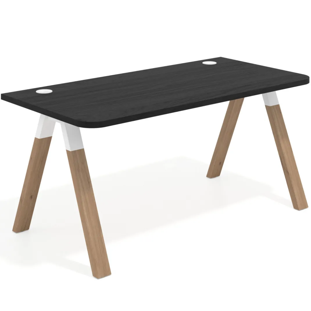 Mesa de oficina UvePro, sobre ergonómico 80cm, estructura blanca con patas de madera