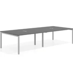 Mesa de reuniones doble Kube, encimera continua, fondo 142 cm, estructura aluminio