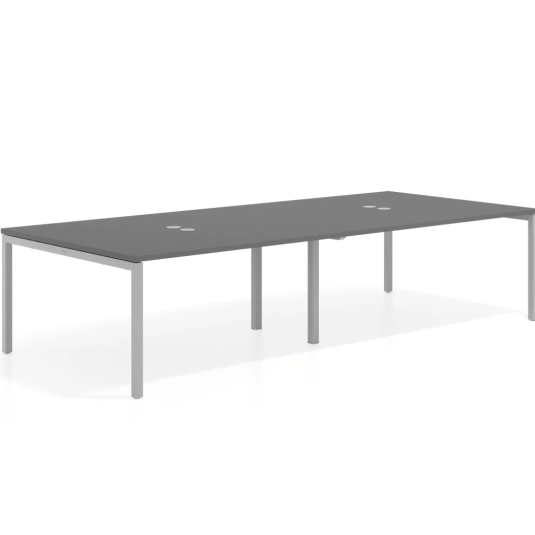 Mesa de reuniones doble Kube, encimera continua, fondo 142 cm, estructura aluminio