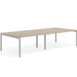 Mesa de reuniones doble Kube, encimera continua, fondo 142 cm, estructura aluminio