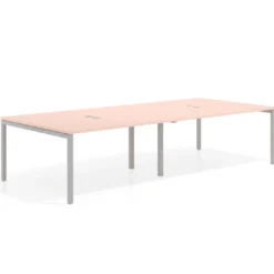 Mesa de reuniones doble Kube, encimera continua, fondo 142 cm, estructura aluminio