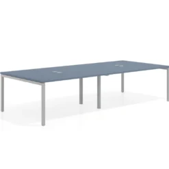 Mesa de reuniones doble Kube, encimera continua, fondo 142 cm, estructura aluminio