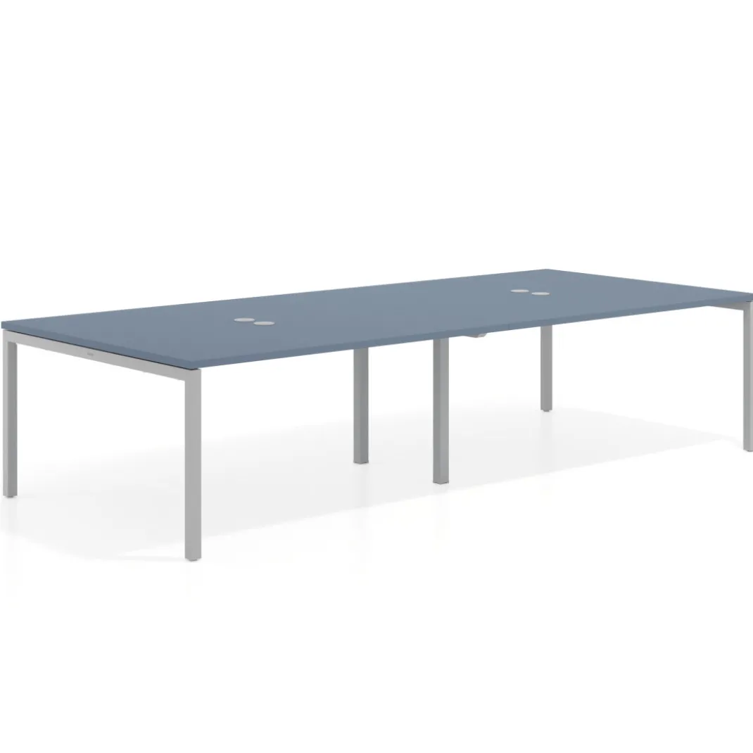Mesa de reuniones doble Kube, encimera continua, fondo 142 cm, estructura aluminio