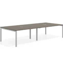 Mesa de reuniones doble Kube, encimera continua, fondo 142 cm, estructura aluminio