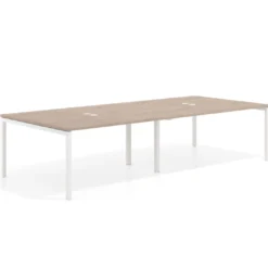 Mesa de reuniones doble Kube, encimera continua, fondo 142 cm, estructura blanca