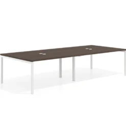 Mesa de reuniones doble Kube, encimera continua, fondo 142 cm, estructura blanca