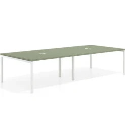 Mesa de reuniones doble Kube, encimera continua, fondo 142 cm, estructura blanca