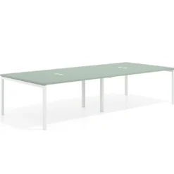Mesa de reuniones doble Kube, encimera continua, fondo 142 cm, estructura blanca