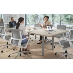 Mesa de Reuniones Elevable Erghos Core estructura blanca canto curvo