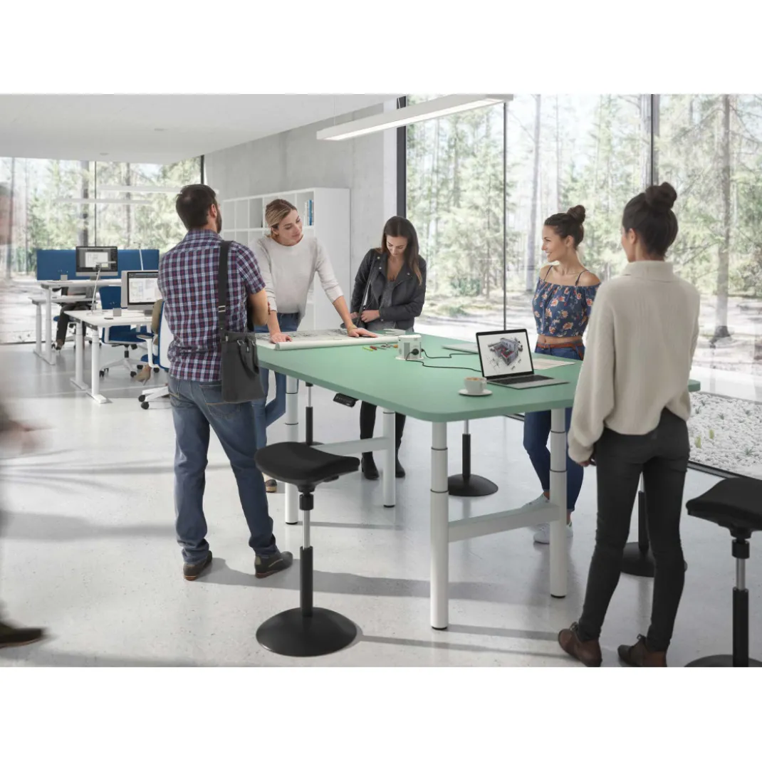 Mesa de Reuniones Elevable Erghos Core estructura blanca canto curvo