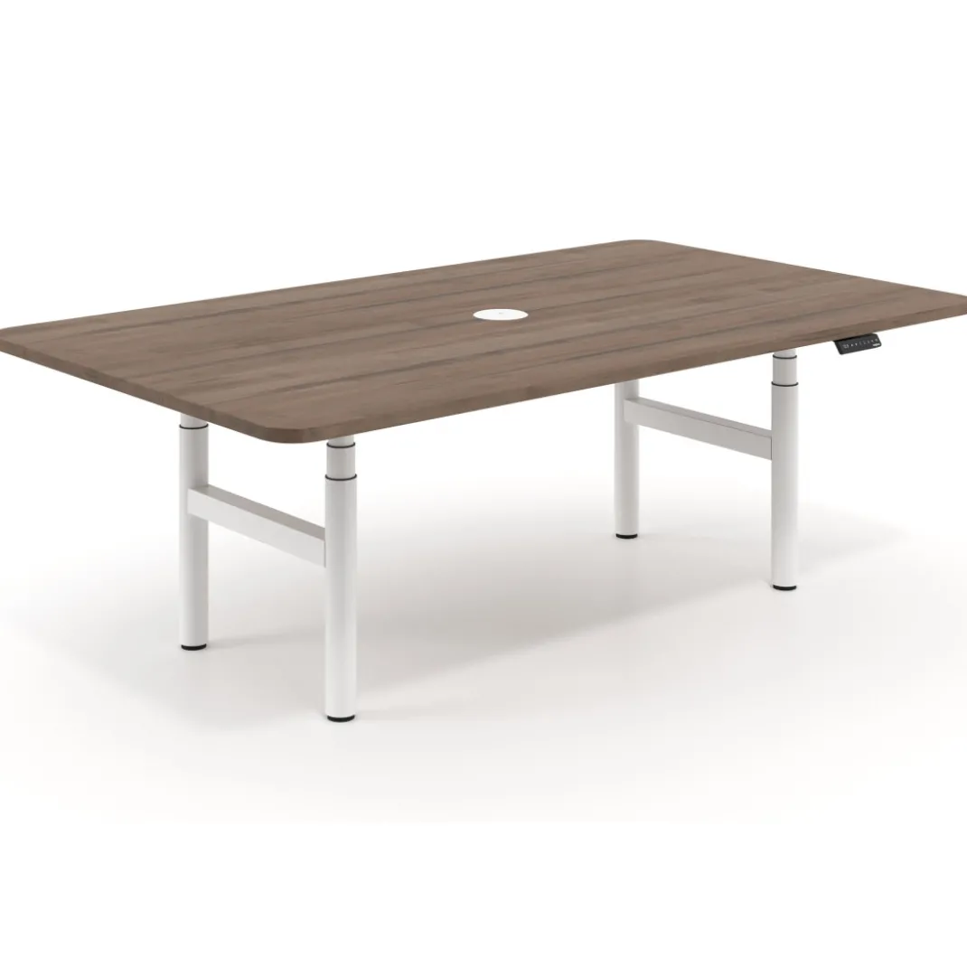 Mesa de Reuniones Elevable Erghos Core estructura blanca canto curvo