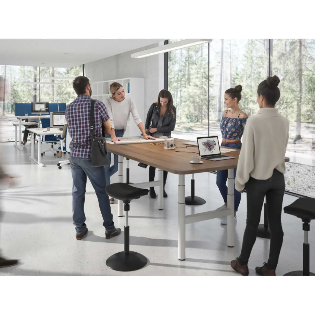Mesa de Reuniones Elevable Erghos Core estructura blanca canto curvo