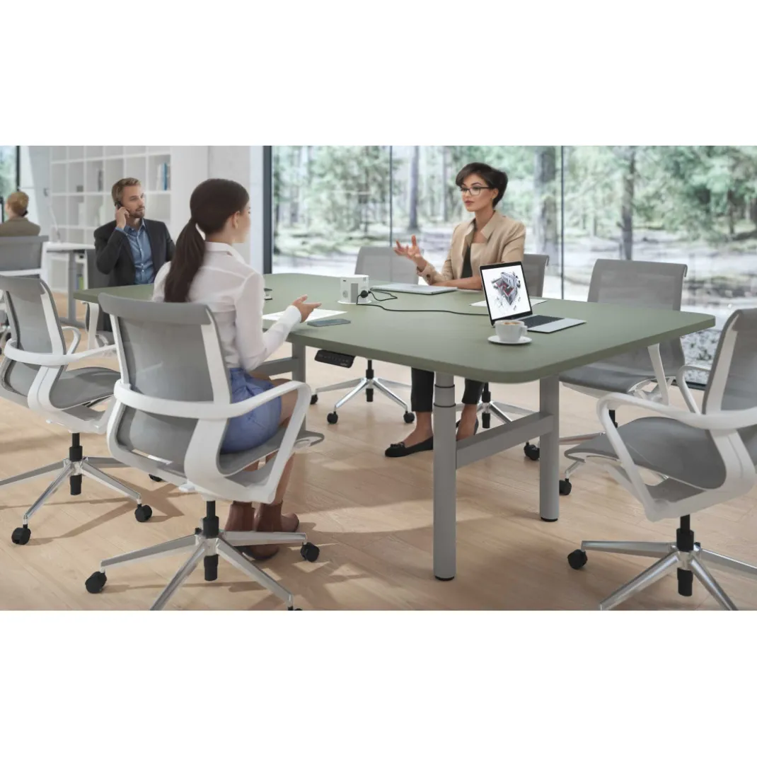 Mesa de Reuniones Elevable Erghos Core estructura aluminio canto curvo