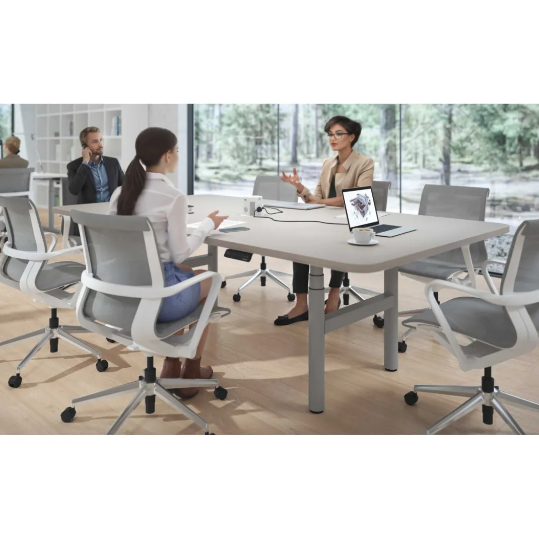 Mesa de Reuniones Elevable Erghos Core estructura aluminio canto curvo