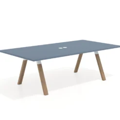 Mesa de reuniones rectangular UvePro fondo 126, patas interior, estructura blanca/madera