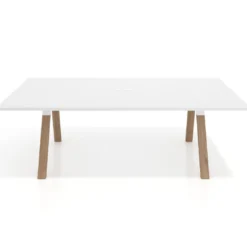 Mesa de reuniones rectangular UvePro fondo 126, patas interior, estructura blanca/madera