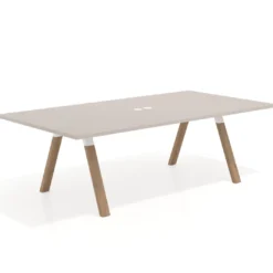 Mesa de reuniones rectangular UvePro fondo 126, patas interior, estructura blanca/madera