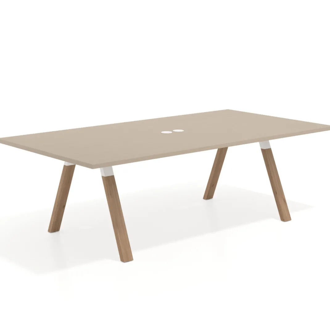 Mesa de reuniones rectangular UvePro fondo 126, patas interior, estructura blanca/madera