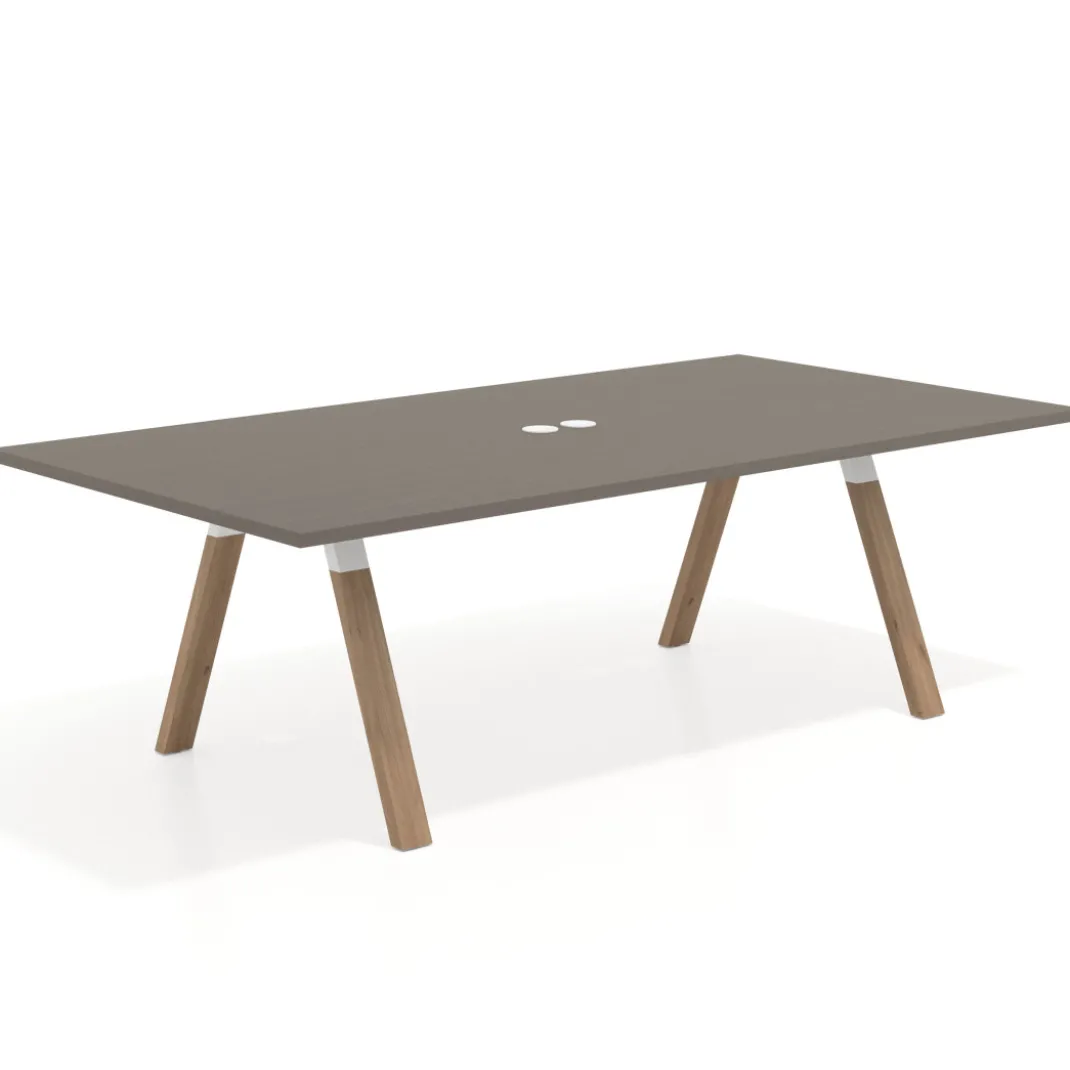 Mesa de reuniones rectangular UvePro fondo 126, patas interior, estructura blanca/madera
