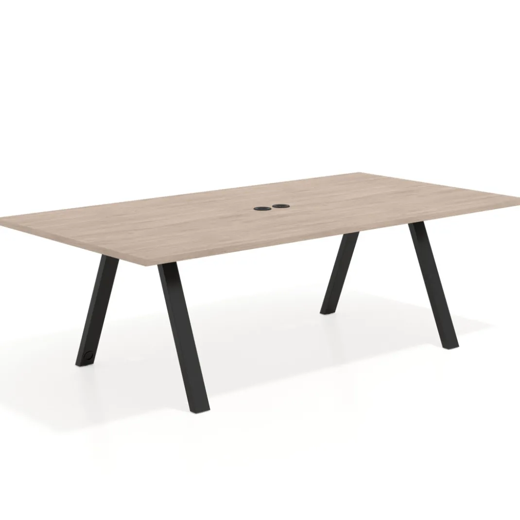 Mesa de reuniones rectangular UvePro fondo 126, patas interior, estructura negra