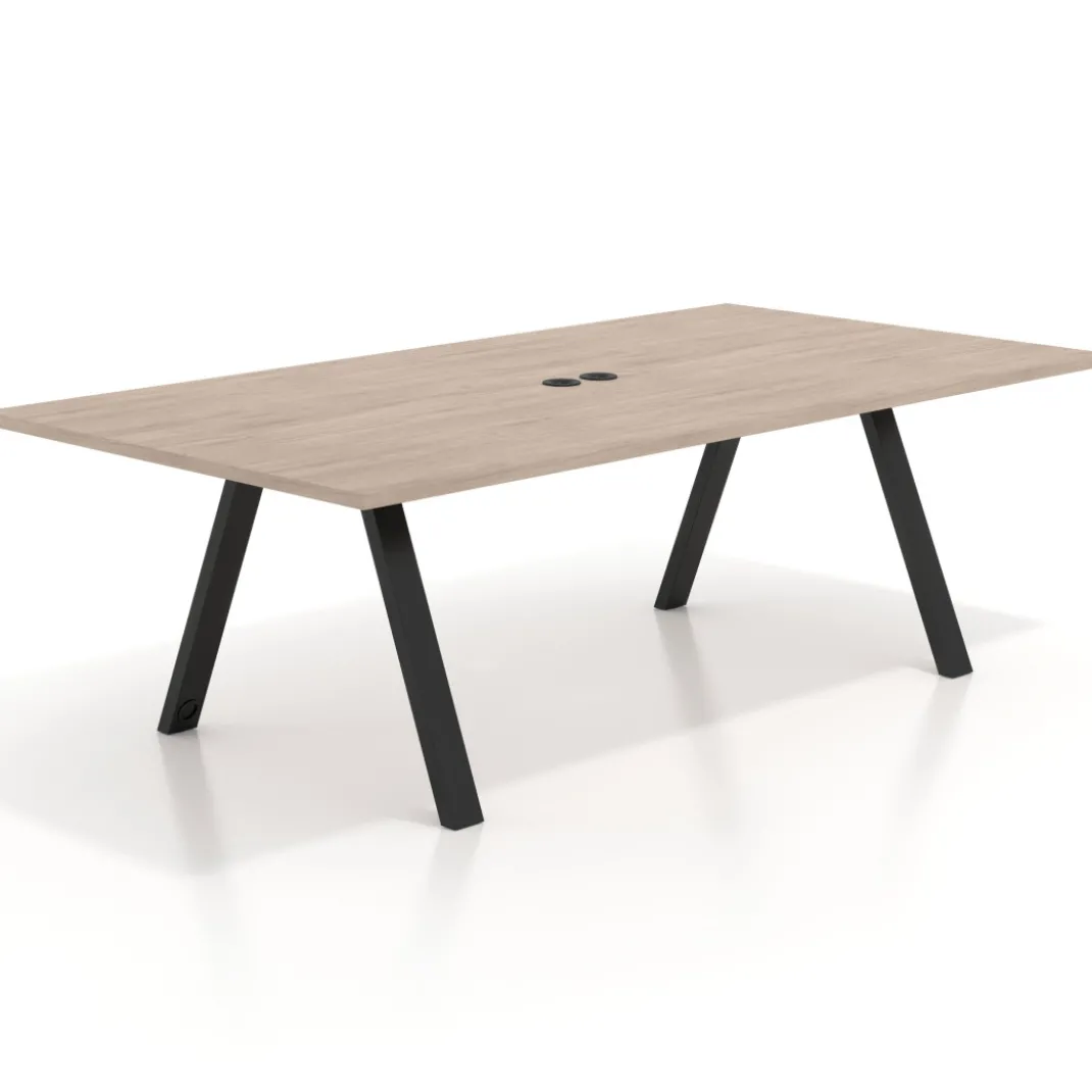 Mesa de reuniones rectangular UvePro fondo 126, patas interior, estructura negra