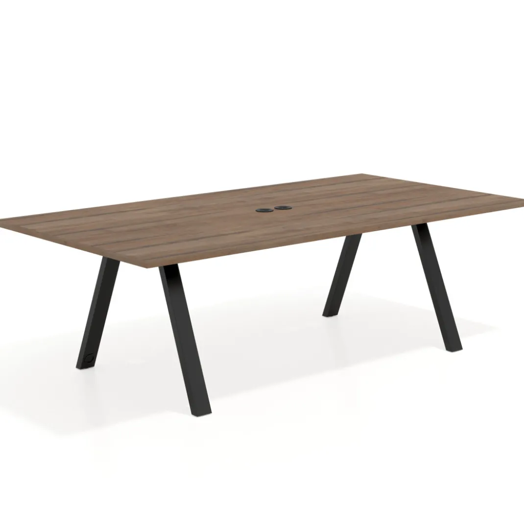 Mesa de reuniones rectangular UvePro fondo 126, patas interior, estructura negra