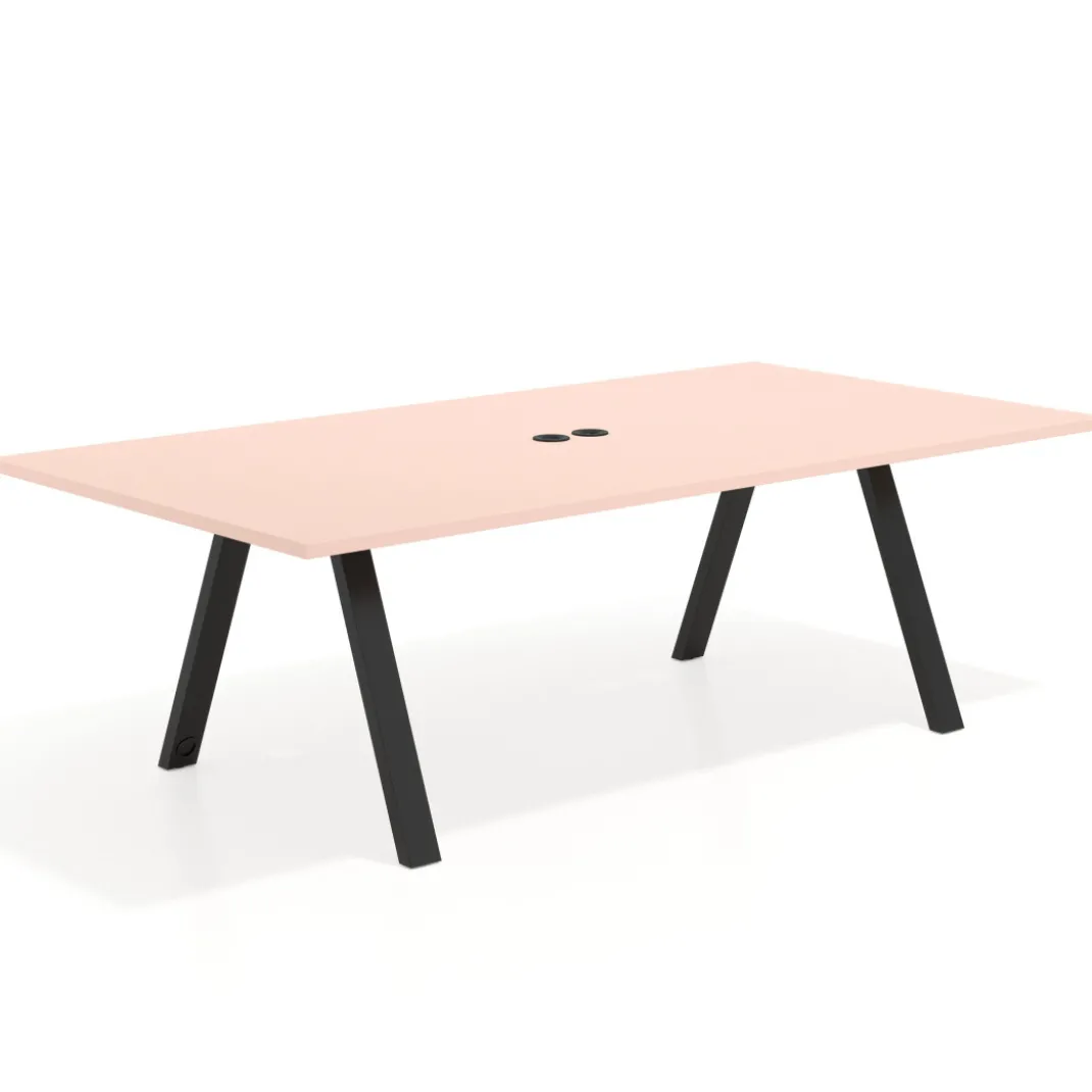 Mesa de reuniones rectangular UvePro fondo 126, patas interior, estructura negra