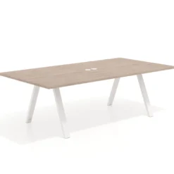Mesa de reuniones rectangular UvePro fondo 126, patas interior, estructura blanca