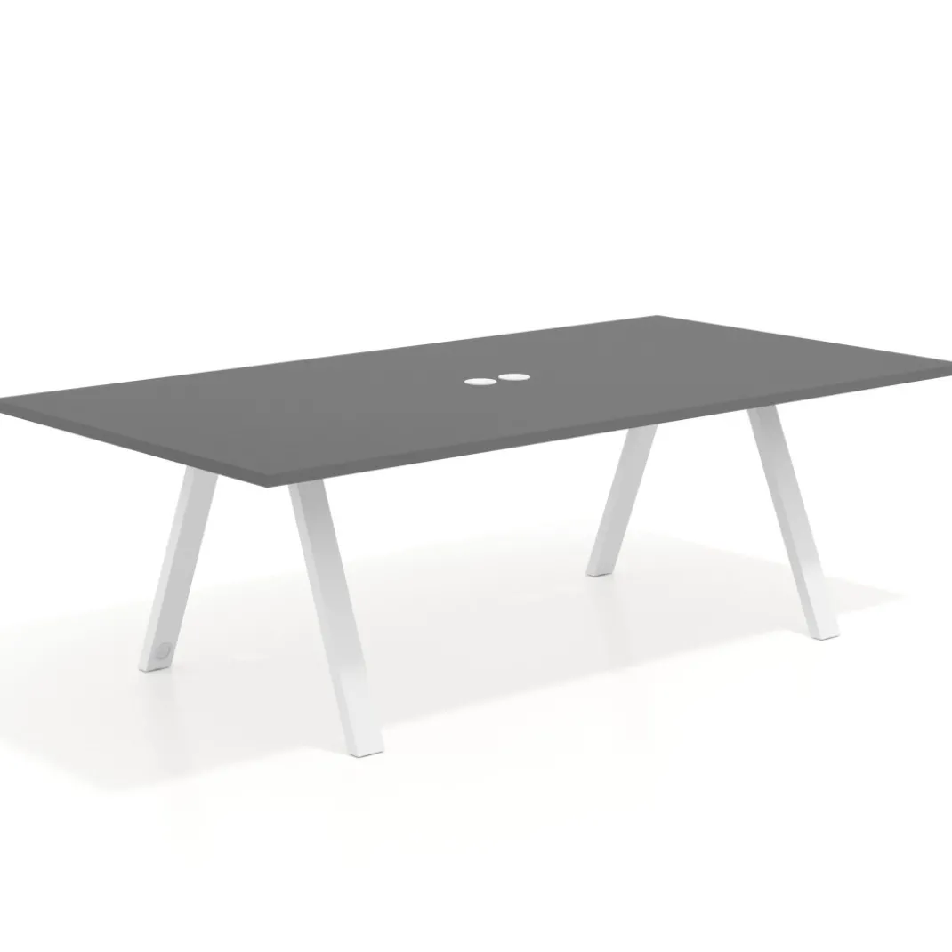 Mesa de reuniones rectangular UvePro fondo 126, patas interior, estructura blanca