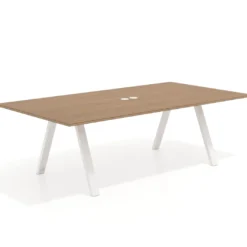 Mesa de reuniones rectangular UvePro fondo 126, patas interior, estructura blanca