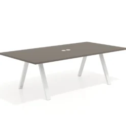 Mesa de reuniones rectangular UvePro fondo 126, patas interior, estructura blanca