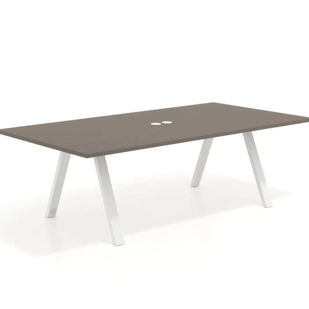 Mesa de reuniones rectangular UvePro fondo 126, patas interior, estructura blanca