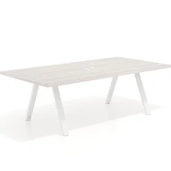 Mesa de reuniones rectangular UvePro fondo 126, patas interior, estructura blanca