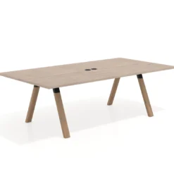 Mesa de reuniones rectangular UvePro fondo 126, patas interior, estructura negra/madera