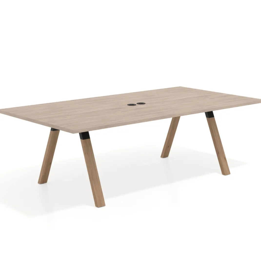 Mesa de reuniones rectangular UvePro fondo 126, patas interior, estructura negra/madera