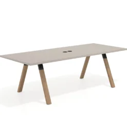 Mesa de reuniones rectangular UvePro fondo 100cm, estructura negra, patas de madera