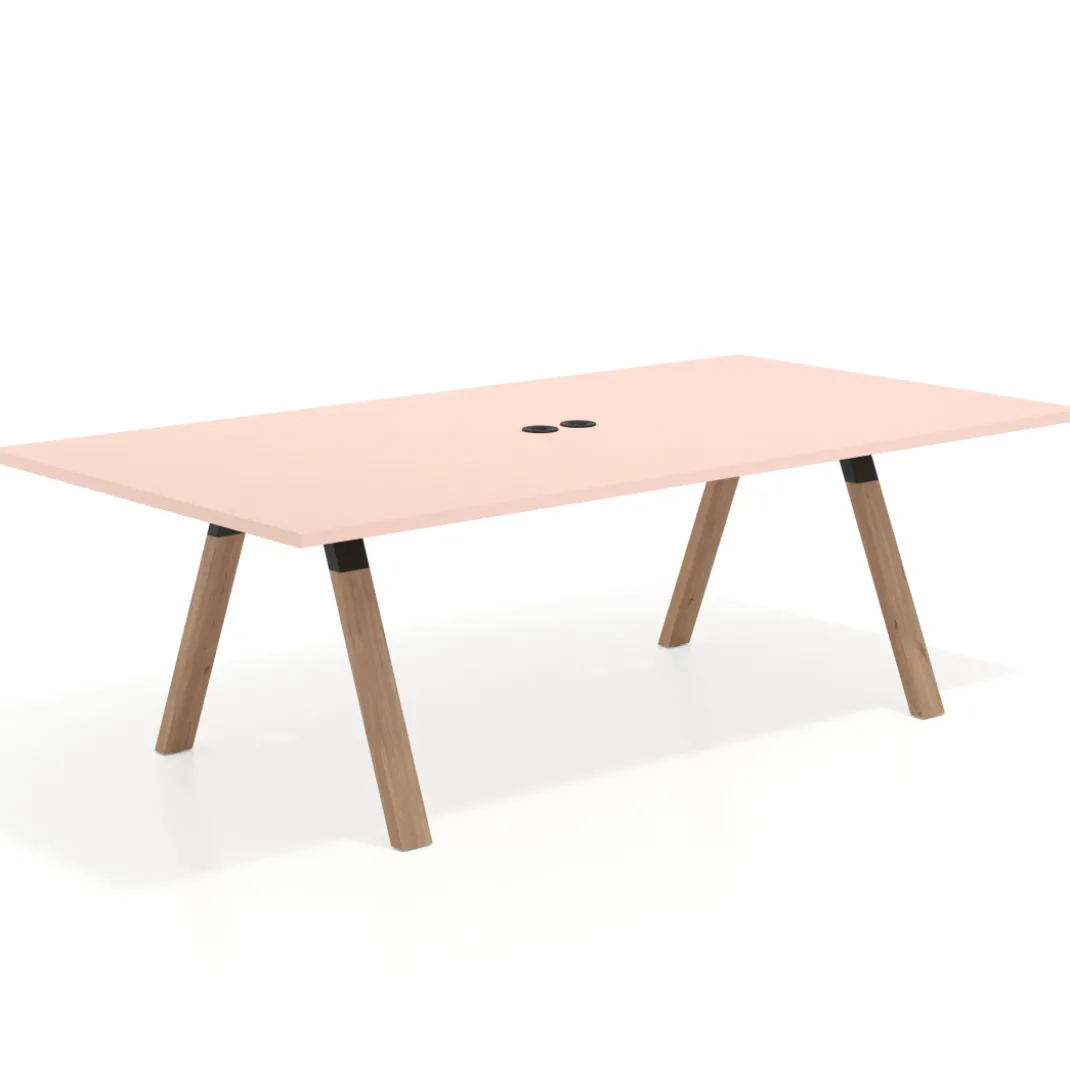 Mesa de reuniones rectangular UvePro fondo 126, patas interior, estructura negra/madera