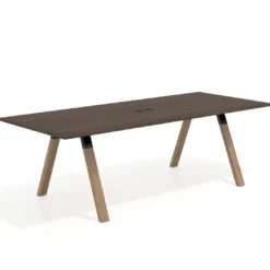 Mesa de reuniones rectangular UvePro fondo 100cm, estructura negra, patas de madera
